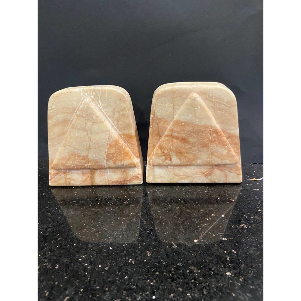 1970s-80s Pink Marble Pyramid Bookends